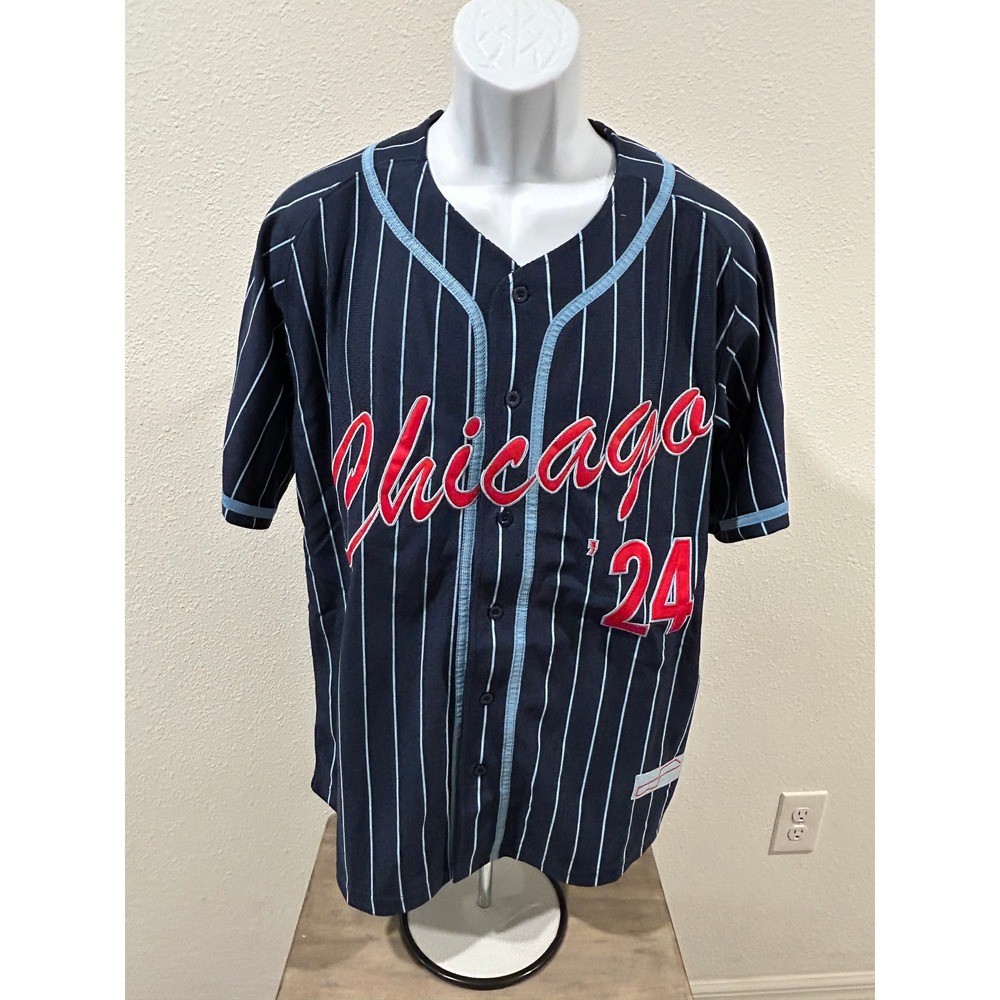 NASCAR Chicago Street Race Weekend Baseball Jersey Mens Medium Navy Pinstripe 24